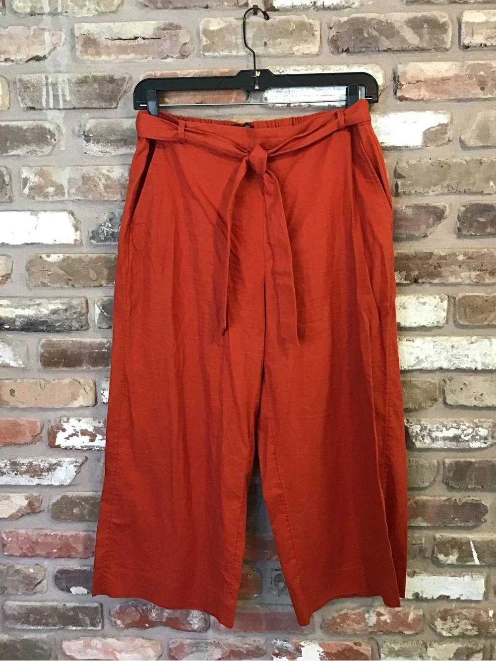 Banana Republic Burnt Orange Linen ROWEN Wide-Leg Tie-Waist Cropped Pants 16